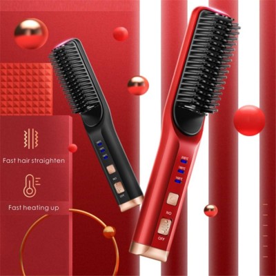 2021 Amovol Hair Straightener Brush Fast Heating Anti-Scald Auto Temp Lock Hot Comb For Home Use